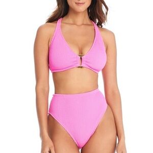NWT* PUCKER UP TWO PIECE SWIM CROSS-BACK D-CUP BIKINI TOP HIGH WAIST BOTTOMS